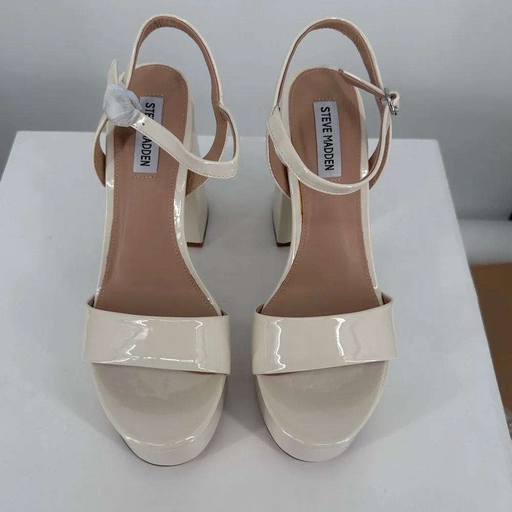 Steve Madden Jolie Platform Ankle Strap Heeled Sandals in Bone Patent size 10